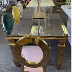Gold  Table 6 ft. with Mirrored  Glass Tabletop